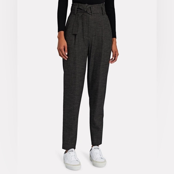 A.L.C. Women's 10 Diego Paperbag Trousers Belted Tapered Leg Grey Stripe Metalli - Picture 2 of 16